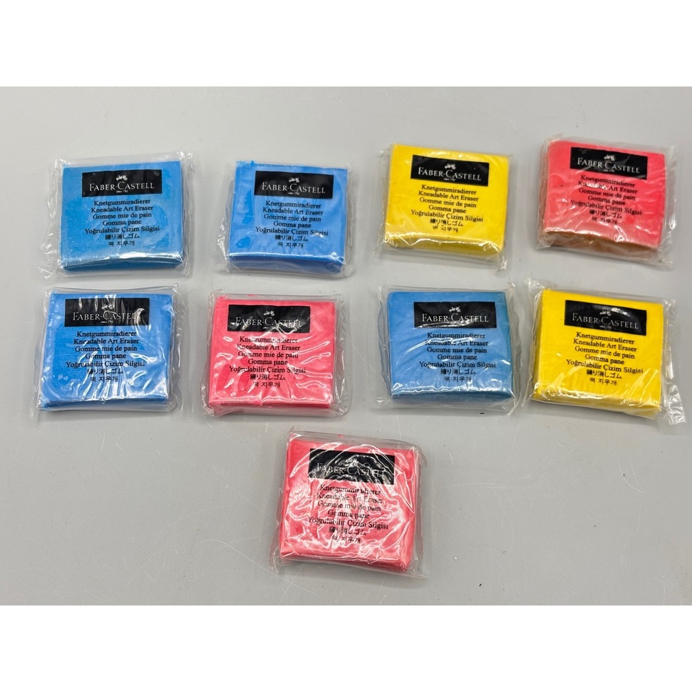 Faber-Castell Kneadable Art Eraser Set 9pc Blue Pink Yellow Putty Erasers